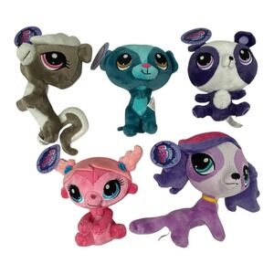 (Lot of 5) Littlest Pet Shop LPS Plush Stuffed Animals Toy Skunk Mongoose Panda